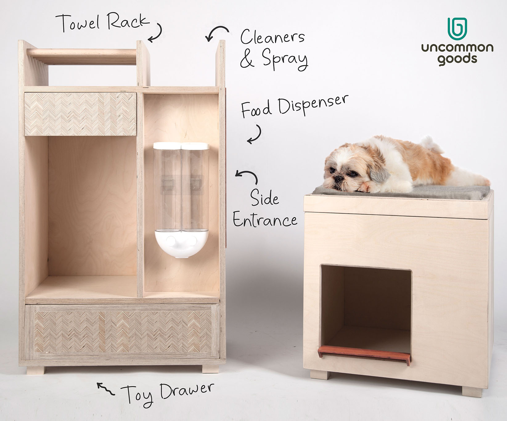 Uncommon Goods Singapore creates a clever and thoughtful compact dog house for a HDB room for a shihtzu dog
