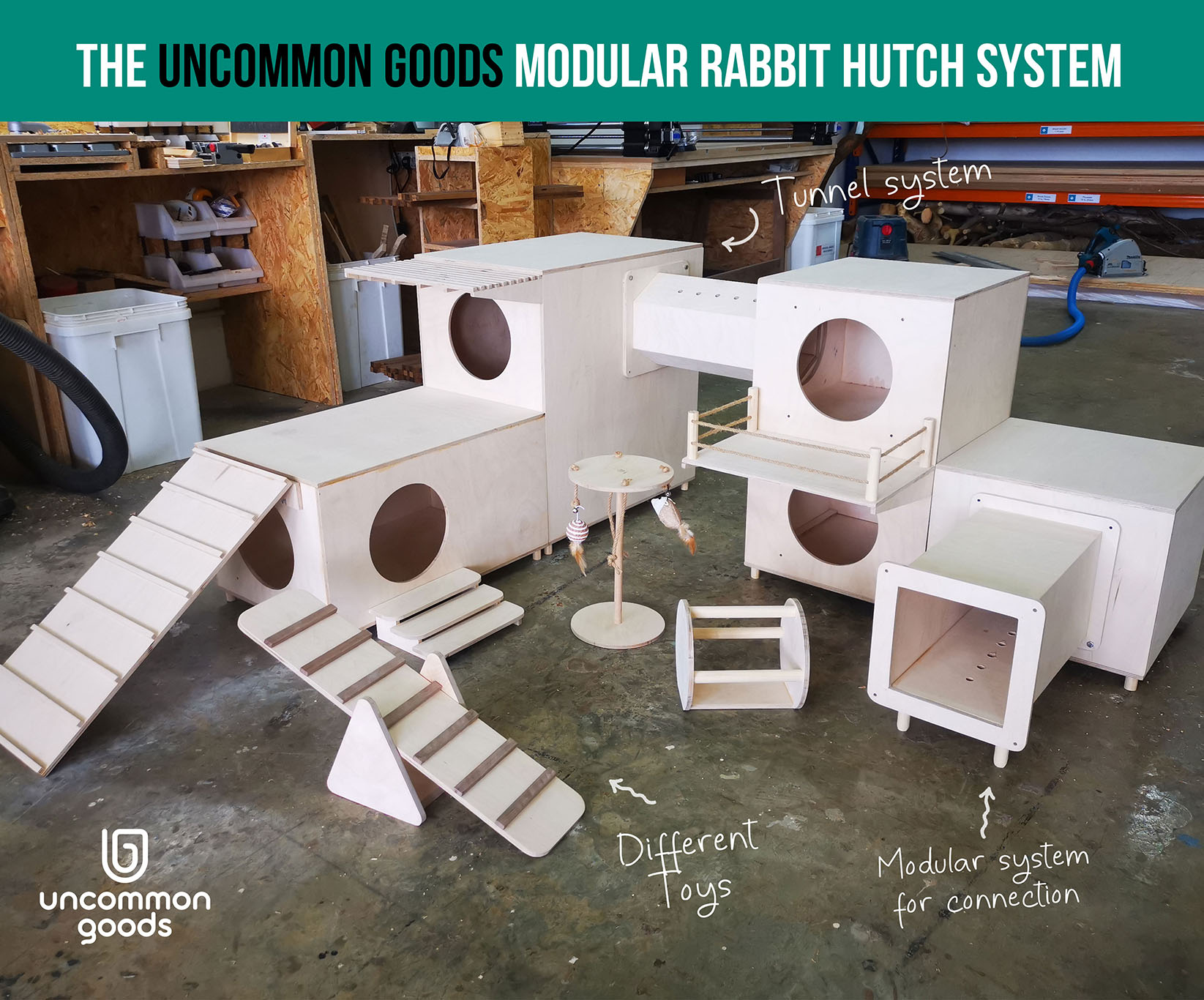 Uncommon Goods Singapore designs a completely modular system for rabbit hutches and warrens