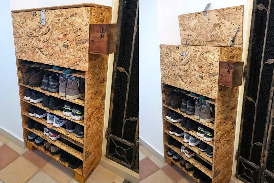 Uncommon Goods Singapore makes shoe rack for HDB with a built in parcel locker