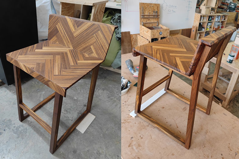 Uncommon Goods Singapore custom makes a painter's chair with birch plywood and patterned plywood